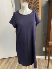 Talbots Dress Womens Petite L Navy Crochet Neck Line  Sheath  Knee Length
