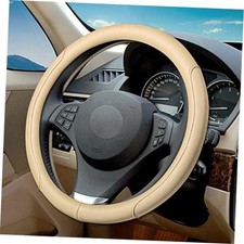 Microfiber Leather Steering Wheel Cover with Classic Embossing, Anti-Slip Beige