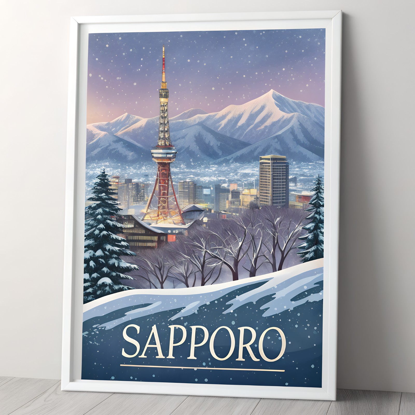 Sapporo Japan Travel Poster - Snowy Winter Wonderland Art Print_moreDetail_4k_40