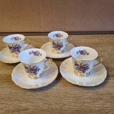 Vintage RGK Czechoslovakia Gold Espresso Cup & Saucer Set x4 - Porcelain 