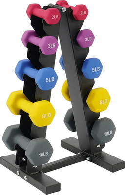Colored Neoprene Dumbbell Set with Rack, Multiple Weight Options, 20LBS, 32LBS,