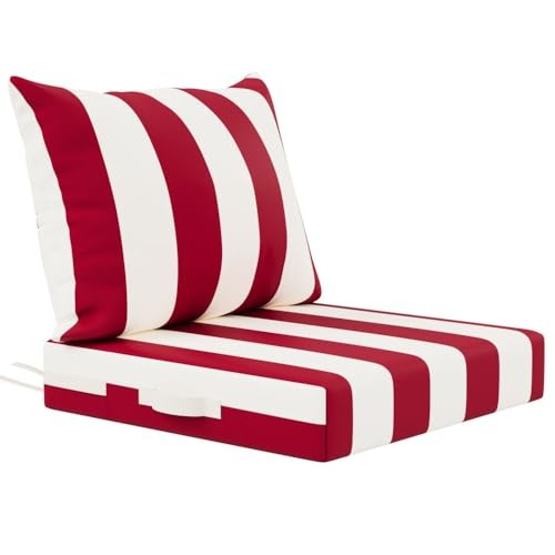 Deep seat Patio Cushion Set Seat 24x24 In Back 24x20 In Red Stripes
