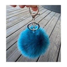 Blue Faux Fur Pom Pom Handbag Charm Key Chain 5.5 Backpack Jewelry Accessory