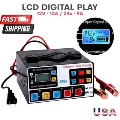 Heavy Duty 400A Car Battery Charger,12V 24V Smart Automatic Pulse Repair Trickle