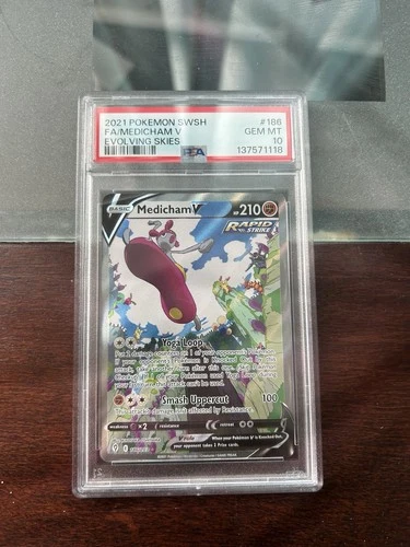 Pokémon TCG Medicham v Evolving Skies Holo Ultra Rare Card 186/203 PSA 10 Gem!