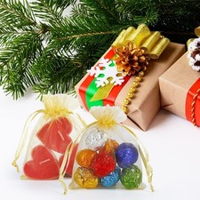 100pcs Gold Organza Bags 3x4" Drawstring Mesh Jewelry Pouches Gift Candy Sachets