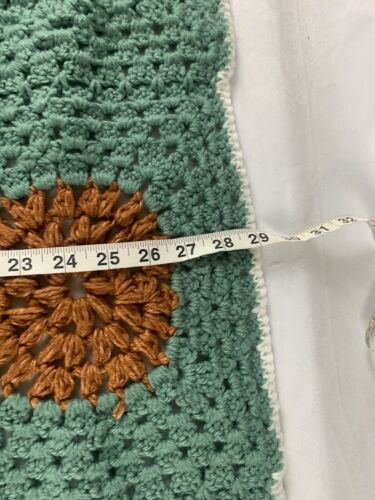 Handmade Crocheted Afghan Blanket - Green Black Brown and White 29x29 - Picture 4 of 4
