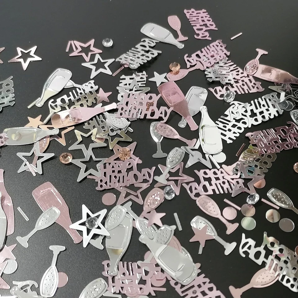 Feliz Cumpleaños Confeti Oro Rosa y Plata Lámina de Metal Cumpleaños Lentejuelas Coloridas Foto 4 de 4