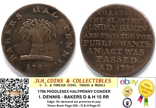 1795年ハーフペニートークン銅貨ウェールズ王女ミドルセックス　ナショナル 1795年ハーフペニートークン銅貨ウェールズ王女ミドルセックス