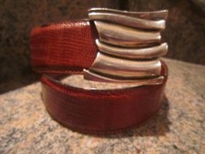 CLASSIC  RARE  KIESELSTEIN STERLING BELT BUCKLE AND BROWN LIZARD BELT SIZE 1