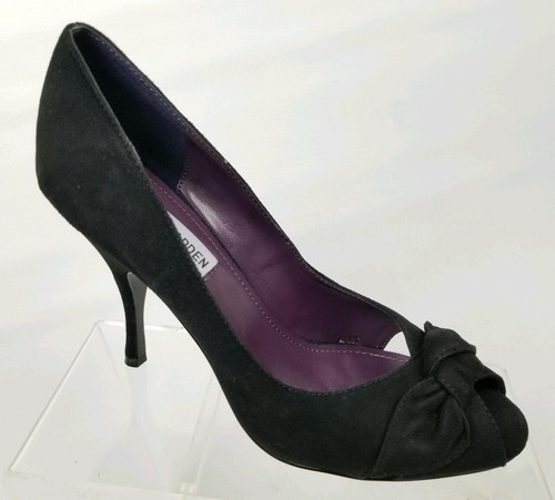 New Steve Madden Smoothe Womens Pumps Black Suede Peep Toe Bow Size 8 M