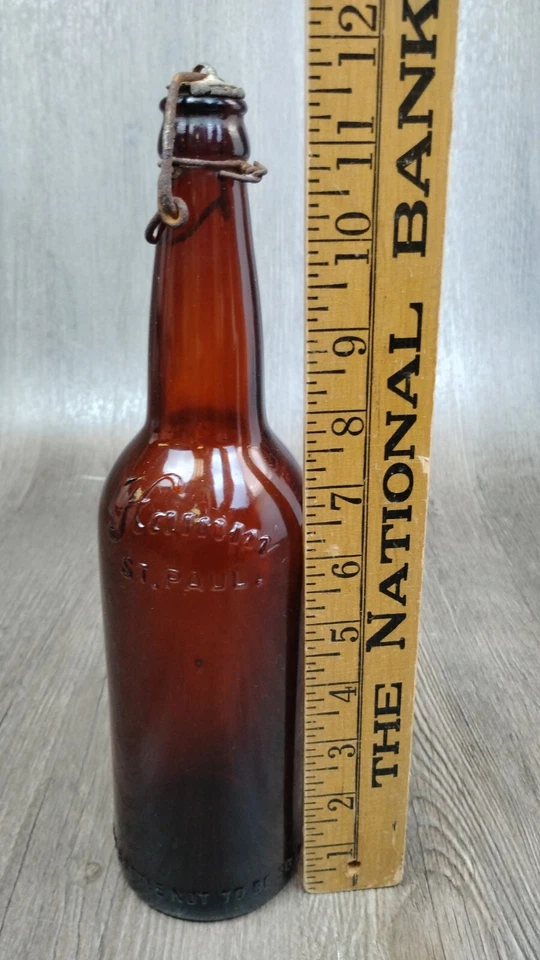2 botellas de cerveza de vidrio en relieve Hamm's de colección tapa oscilante tapa de burbujas St Paul MN raras Foto 2 de 4