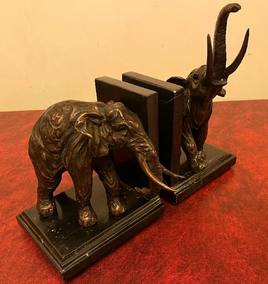 Casa Padrino Luxus Bücherstützen Set Elefanten Bronze / Marmor - Bücherstütze  - Bild 3 von 4