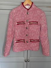 Zara Pink Tweed Boucle Jacket Size S Small Military Buttons Coat Classy 1950s