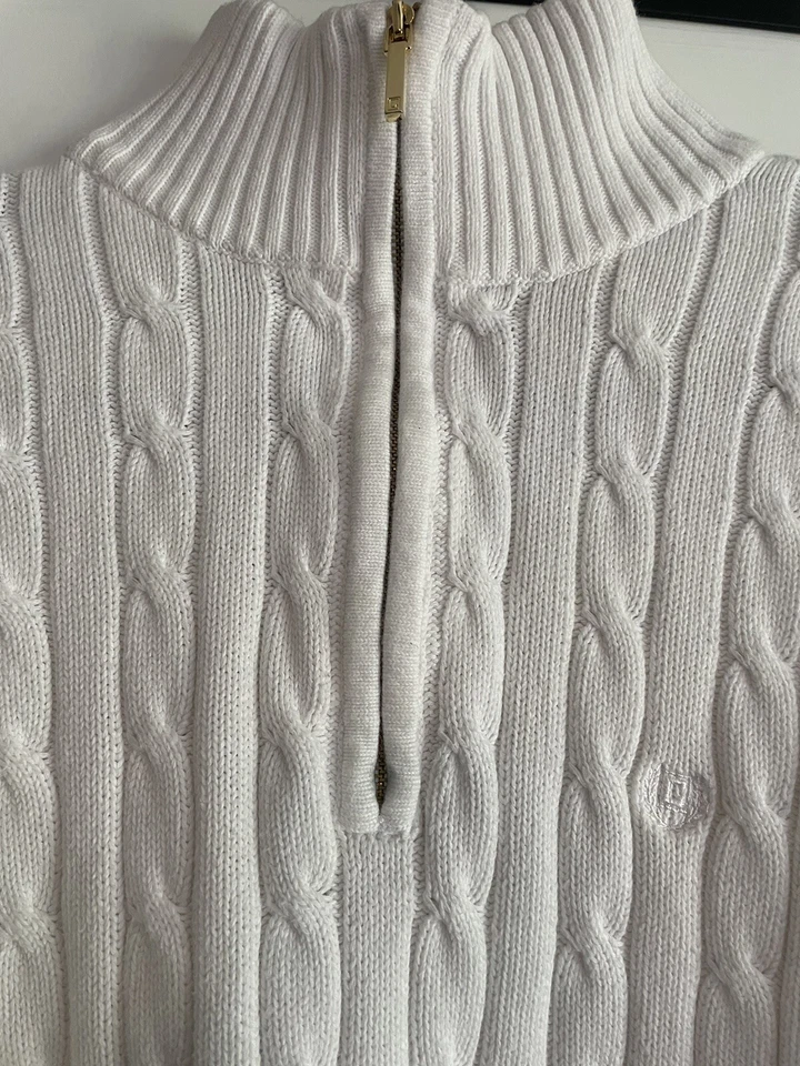 Suéter Chaps Niñas XL Manga Larga Blanco Informal Formal Vacaciones Cremallera Escuela Top Foto 3 de 4