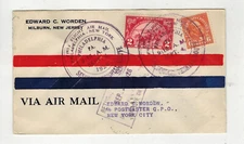 1926 WORDEN 1ST FLIGHT 13N-3A PHILADELPHIA NY SPECIAL SERVICE 1 WEEK ONLY & 615