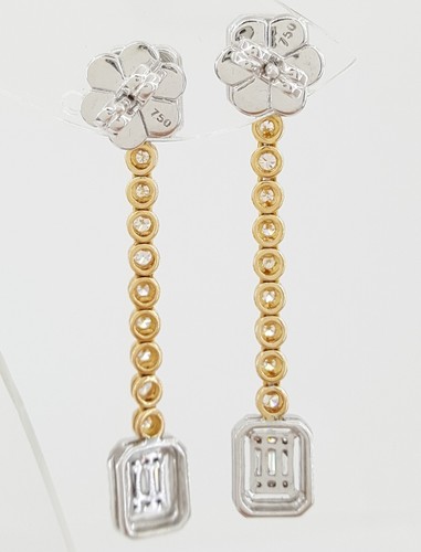 Round & Baguette Diamond Drop Dangle Earrings 1.65 ct 18K Gold Retail $4,995 - Picture 5 of 5