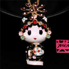 New Black Lovely Crystal Enamel Peking Opera Doll Fashion Women Pendant Necklace