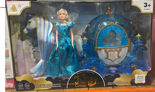 Fantasy Style Princess & Horse Carriage 3 Piece Set With Doll Carriage and Horse