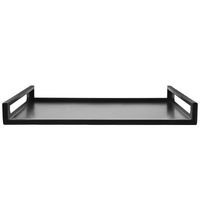 MyGift Large Square Matte Black Metal Serving Tray - 16" X 16" With Curved Handles, Modern Decor
