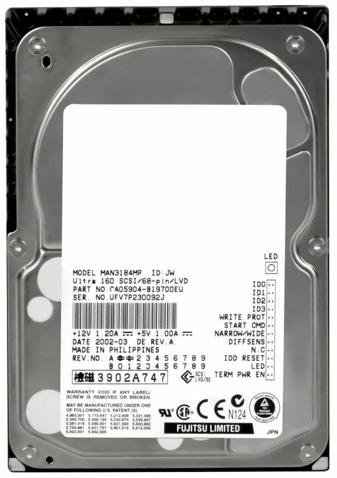 Hard Drive Fujitsu 18GB 10000U/Min 8MB SCSI U160 68-PIN MAN3184MP 3.5'' Inch - Image 2 of 3