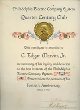 PECO Philadelphia Electric Company System Vintage 1966 Anniversary Certificate