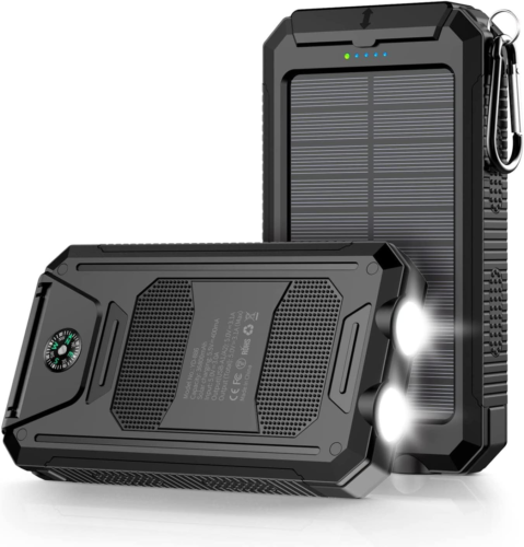High-Capacity 36800mAh Solar Power Bank with QC3.0 & Dual USB Ports - Black