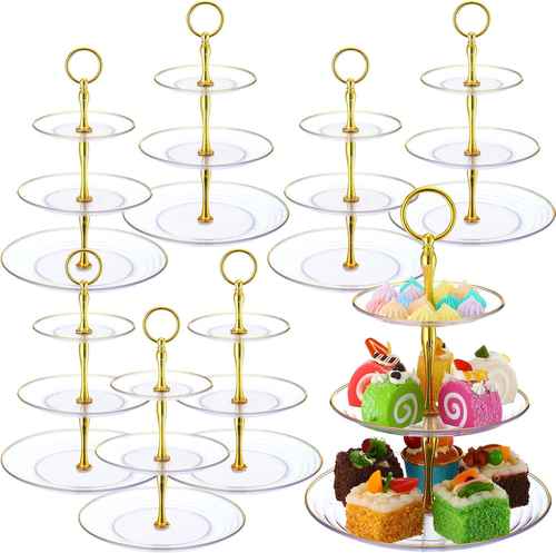 8 Pack 3 Tier Cupcake Stand Bulk Tiered Dessert Stand Thick Plastic Serving Tray