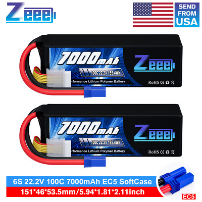 2x Zeee 22.2V 6S LiPo Battery 100C 7000mAh EC5 for RC Car Truck Desert Racer Jet