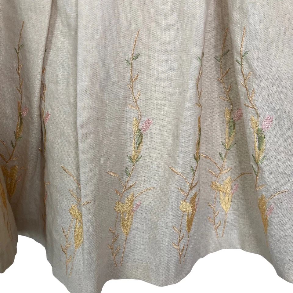 Falda vintage de sastre Bmoss para mujer talla 10 mezcla de lino plisada bordada beige Foto 4 de 4