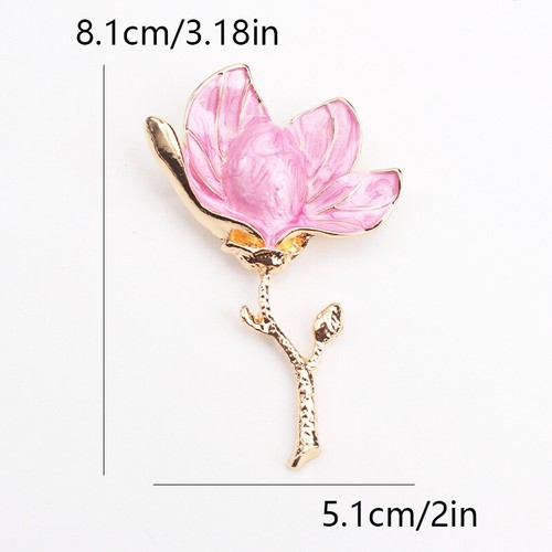 Niche Sense Luxury Elegant Temperament Dripping Oil Enamel Pink Magnolia Brooch - Picture 5 of 6