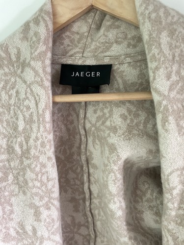 Jaeger Cashmere Wool Cardigan Coat Fringe Jumper Beige Jacket Size M 12 Warm - Picture 8 of 14