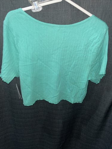BP Women's Short Sleeve Henley Neck Crop Top Green Size 1X XL NEW - Picture 8 of 8