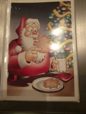 PAUL OXMAN HARLEY DAVIDSON CHRISTMAS CARDS #X704 SANTA EATING HARLEY SHAPED COOKIES (10)