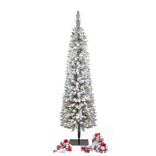 5ft Snow Flocked Christmas Tree PreLit with Warm Lights White Frosted