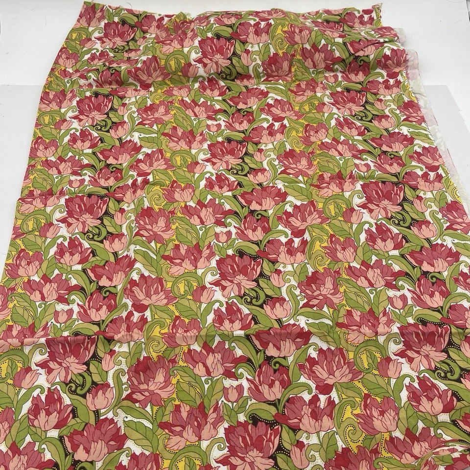 郁金香叶棉花卉织物粉色红色绿色黄色缝纫工艺1.75码 — 第 3/4 张图片