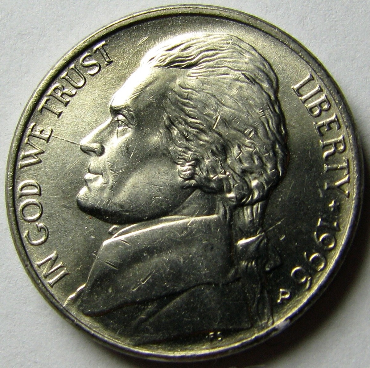 ERROR 1996 P Jefferson Nickel - BU SPIKED HEAD error - Listed as