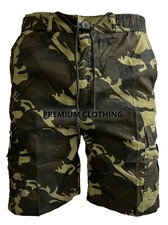Mens Plain Elasticated Lightweight Shorts Cargo Combat Multi Pocket Cotton M-3XL