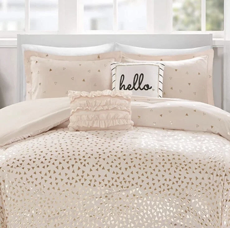 Intelligent Design Zoey Blush Metallic Rose Gold Queen Duvet 5pc