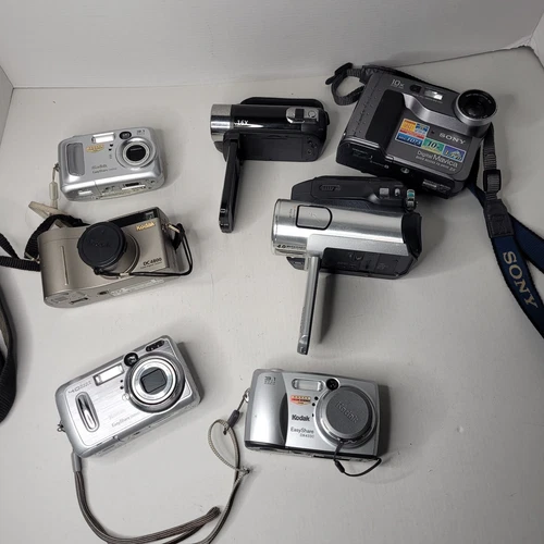 Lot Of 7 Digital Cameras Sony Kodak FOR PARTS OR REPAIR