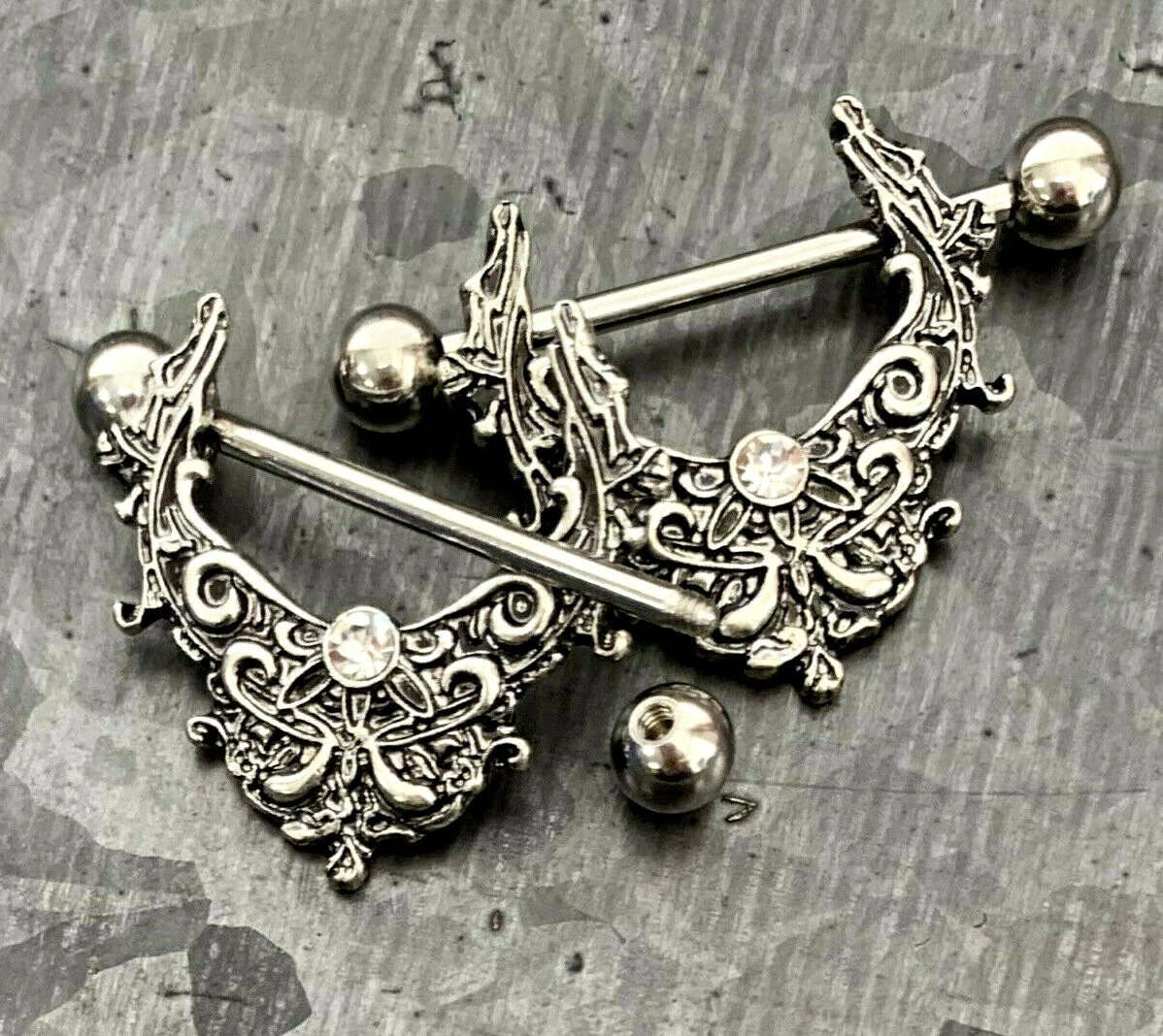 PAIR Nipple Shields Gothic Gem Design Body Jewelry Surgical Steel