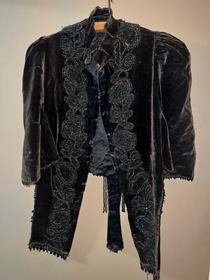 Antique victorian mourning dress Shawl Jet Bead Memento Mori 1880s Black Funeral