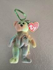 TY 2001 Jingle Beanie Baby - Peace Tie Dye Teddy Bear Ornament
