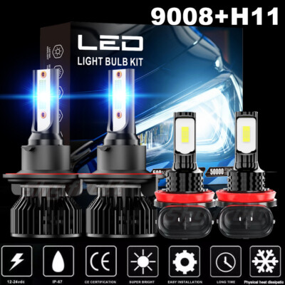 4-Piece LED Headlight Hi/Lo Beam + Fog Light Kit For Mitsubishi Eclipse 2006-2007