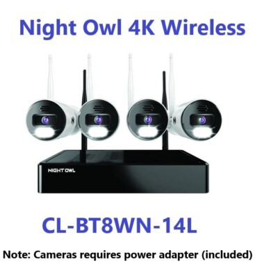 Night Owl 4K UHD Wi-Fi NVR with 4 Spotlight Cameras 1TB HDD (CL-BT8WN-14L) USED