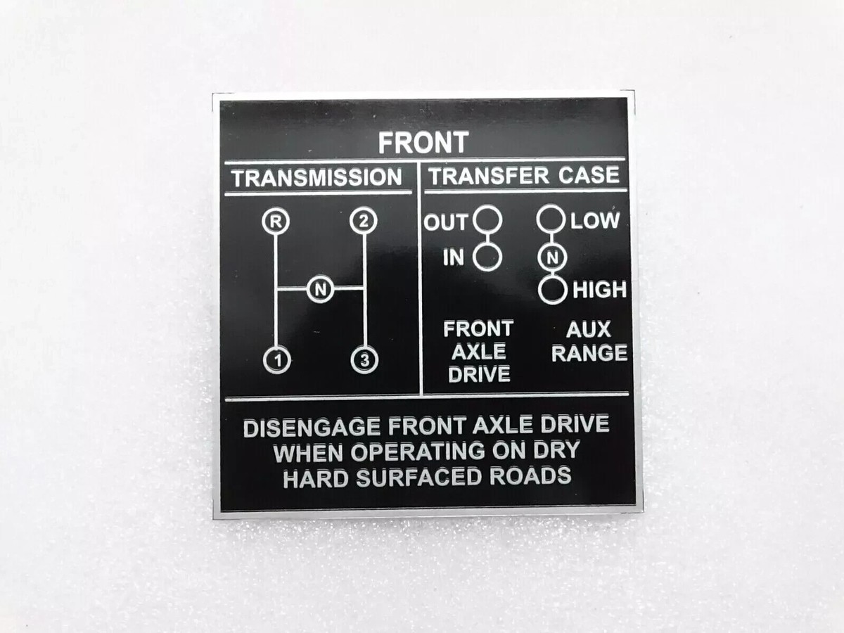 Data Plate Shift Pattern Aluminum Made Fits Jeep Ford GPW Standard
