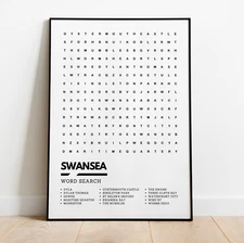 Swansea Wordsearch Style Art Print A3 A4 Framed Unframed Wall Art