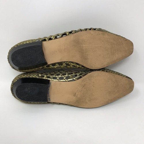 Vintage J. Renee Metallic-Gewebe-Halbschuhe Damengröße 8 goldfarbene Leder-Slipper flache Schuhe - Bild 9 von 10