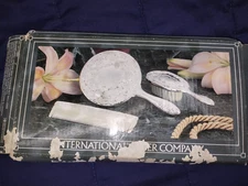 Vintage International Silver Company Mini Mirror Brush Comb Vanity Dresser Set