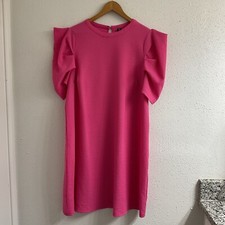 SHEIN Clasi Solid Puff Sleeve Dress Pink Sz 2XL